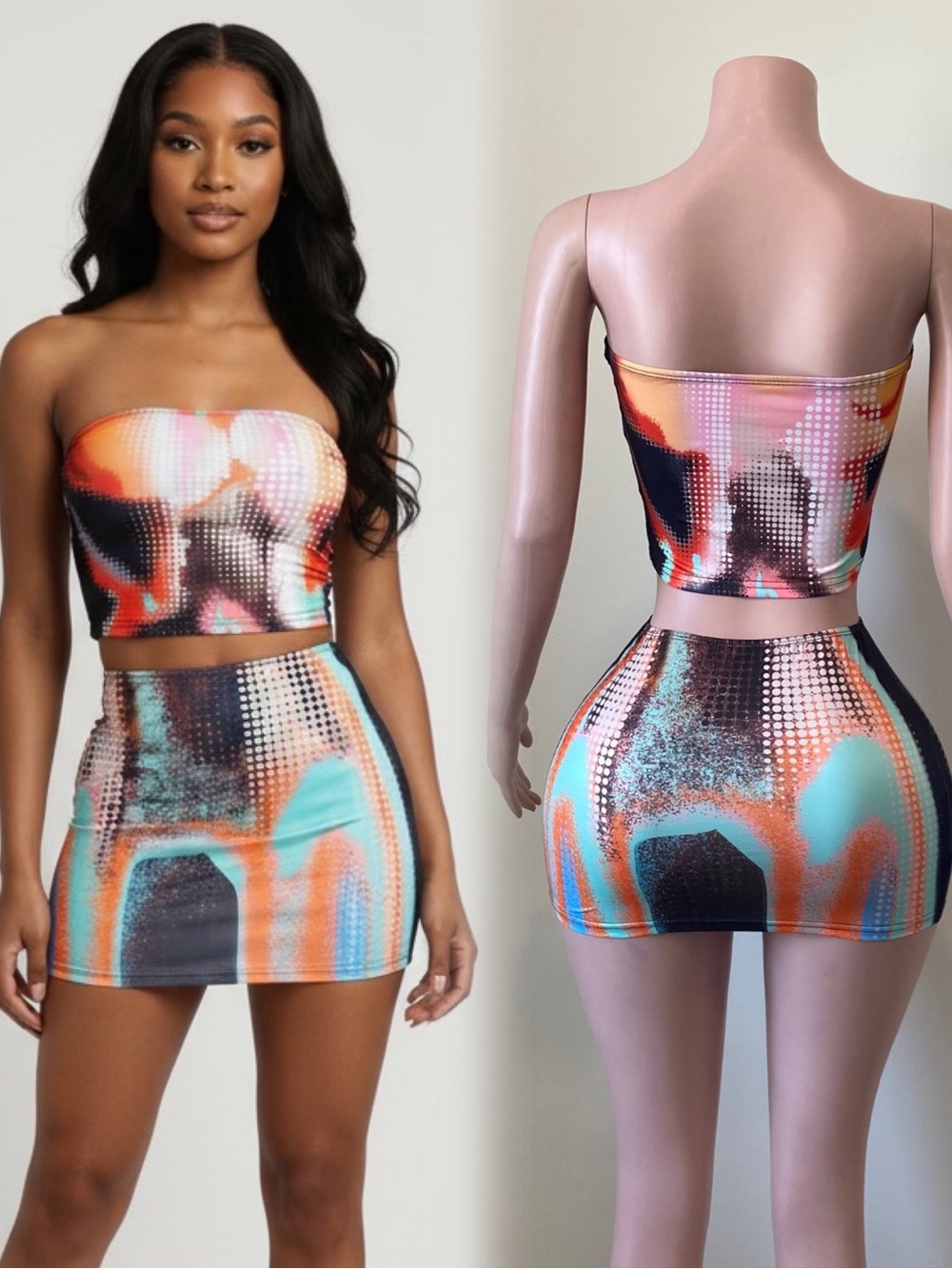 Abstract Print Mini Skirt Set